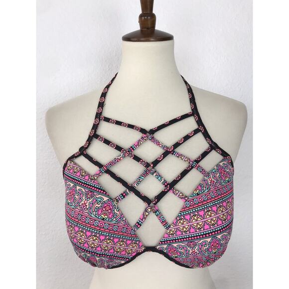 Shade & Shore Multicolor Print Padded Halter Bikini Top Swimwear - Picture 1 of 7